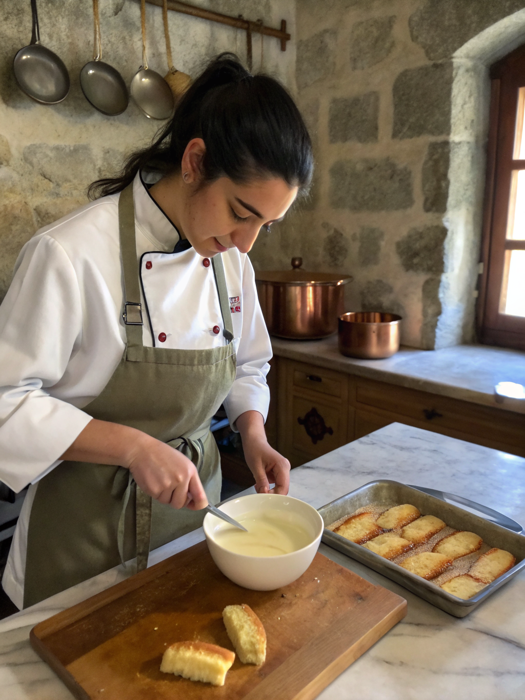Pastry Artisan Chef Isabella Moretti plating a seasonal dessert