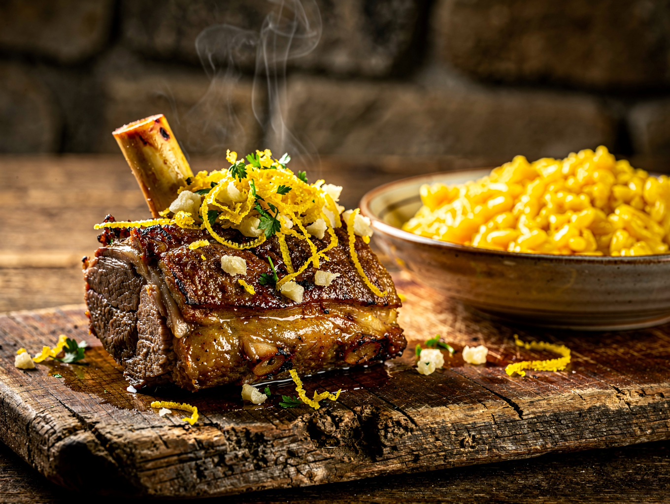 Slow-braised veal shank with creamy polenta
